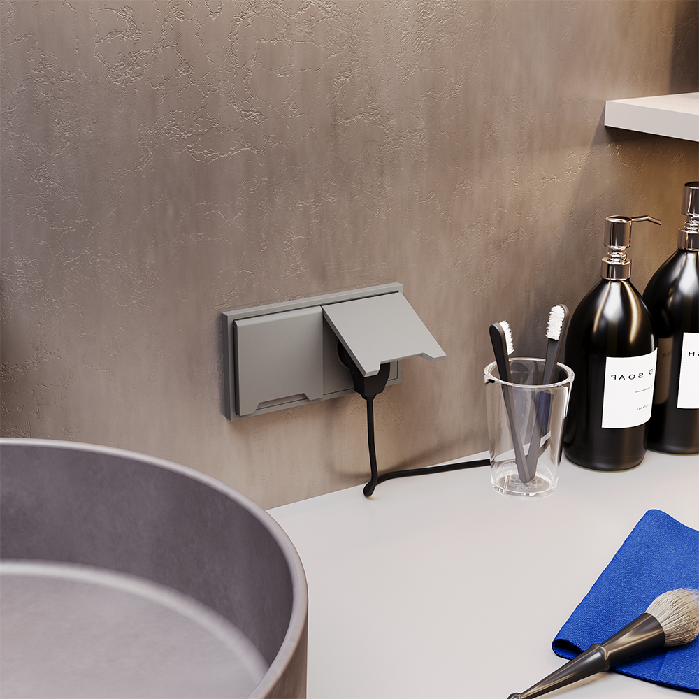 Розетка встраиваемая Voltum S70 с заземлением, защитными шторками и крышкой Кашемир VLS040303 — изображение 4