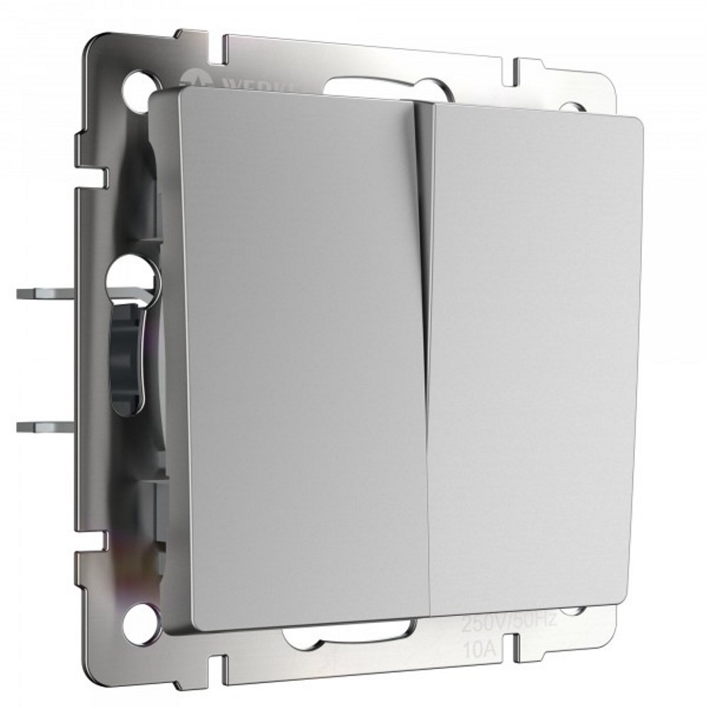 Выключатель двухклавишный встраиваемый проходной Werkel Cеребряный W1122006