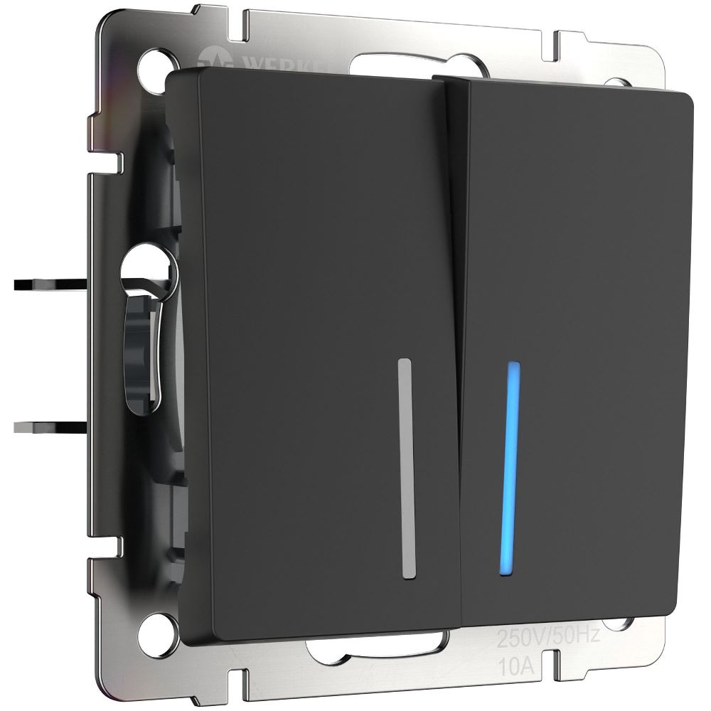 Выключатель двухклавишный встраиваемый проходной Werkel с подсветкой Черный матовый W1122108