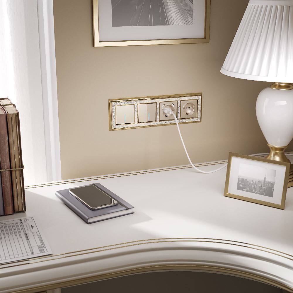 Выключатель двухклавишный встраиваемый проходной Werkel с подсветкой Шампань W1122111 — изображение 2