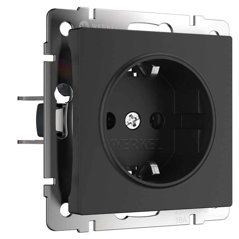 Розетка встраиваемая Werkel с заземлением и шторками Черный матовый W1171108