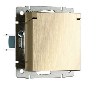 Розетка встраиваемая влагозащищенная Werkel с заземлением, шторками и защитной крышкой Шампань рифленый W1171210