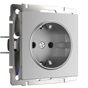 Розетка встраиваемая Werkel с заземлением, безвинтовой зажим Серебряный W1171306