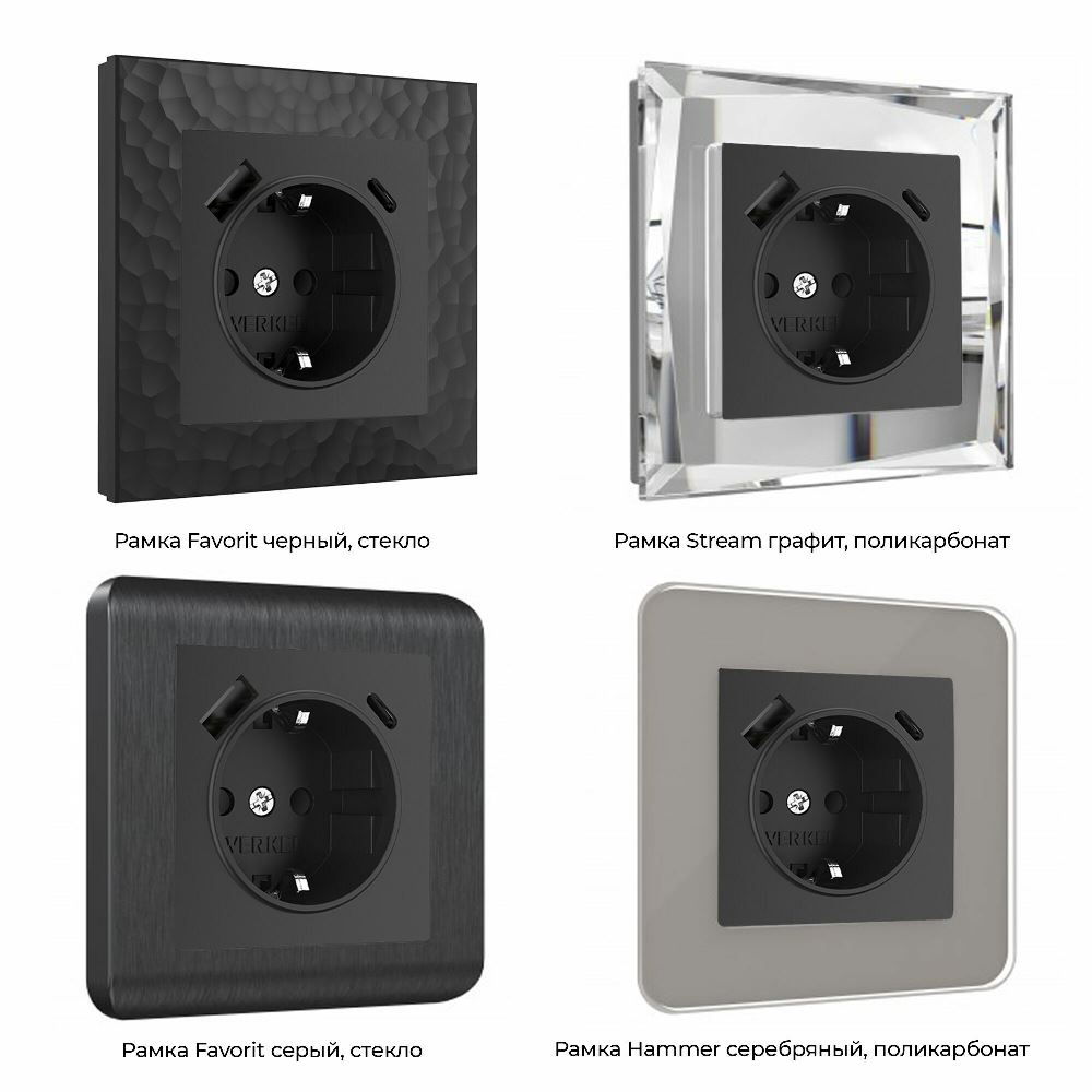 Розетка встраиваемая Werkel с заземлением, шторками и USB тип A+C Черный матовый W1171708 — изображение 3