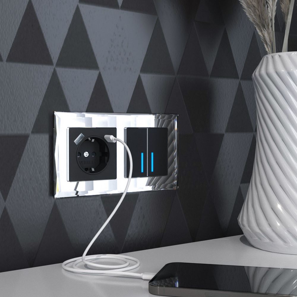 Розетка встраиваемая Werkel с заземлением, шторками и USB тип A+C Черный матовый W1171708 — изображение 4