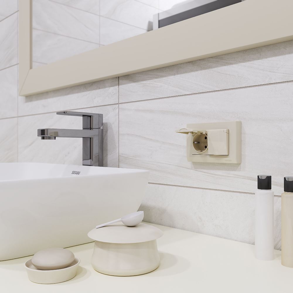 Розетка встраиваемая двойная влагозащищенная Werkel с заземлением, шторками и защитной крышкой Слоновая кость W1172203 — изображение 3