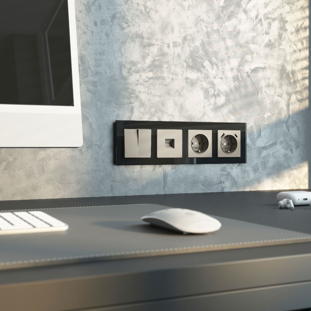 Розетка встраиваемая Werkel с заземлением, шторками и USB тип A+C Дымчатый W1271704 — изображение 3