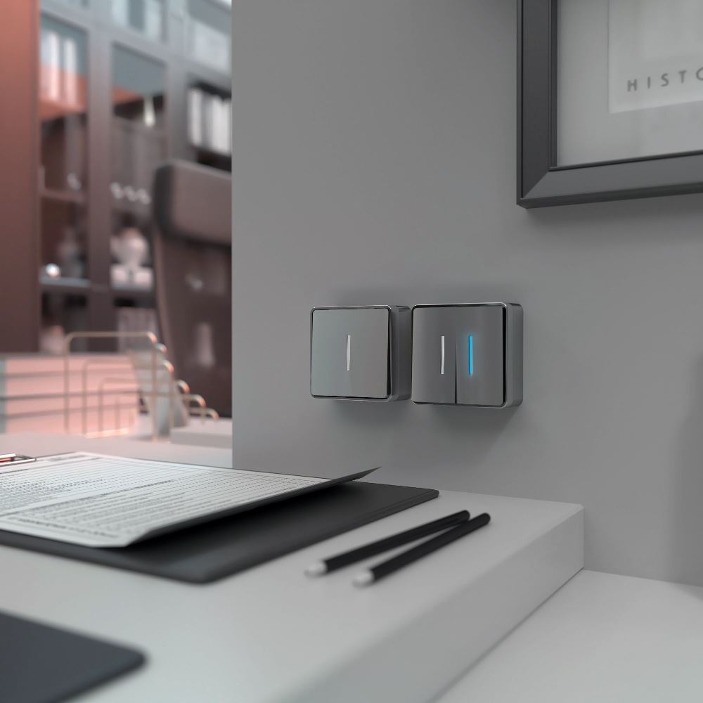 Выключатель двухклавишный накладной Werkel Gallant с подсветкой Cеребряный W5020106 — изображение 2