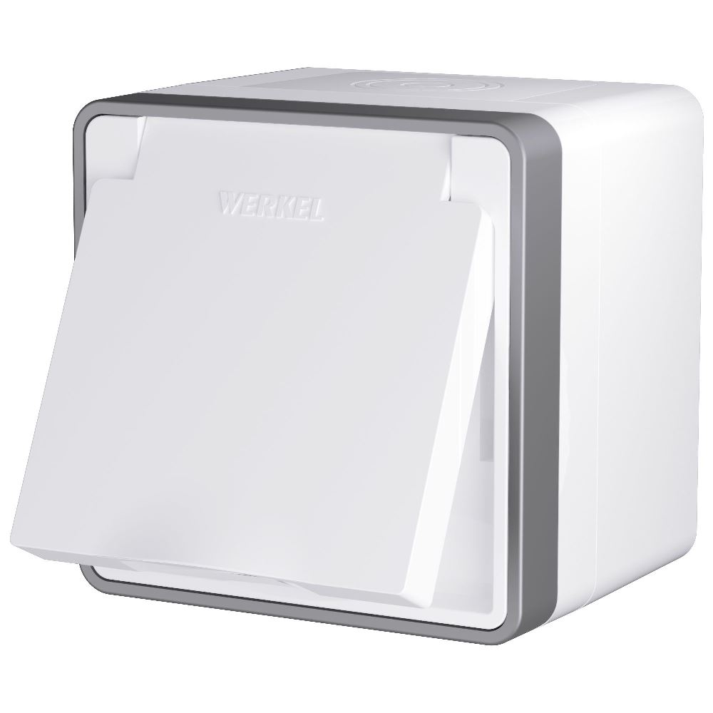 Розетка накладная влагозащищенная Werkel Gallant с заземлением, шторками и защитной крышкой Белый W5071201