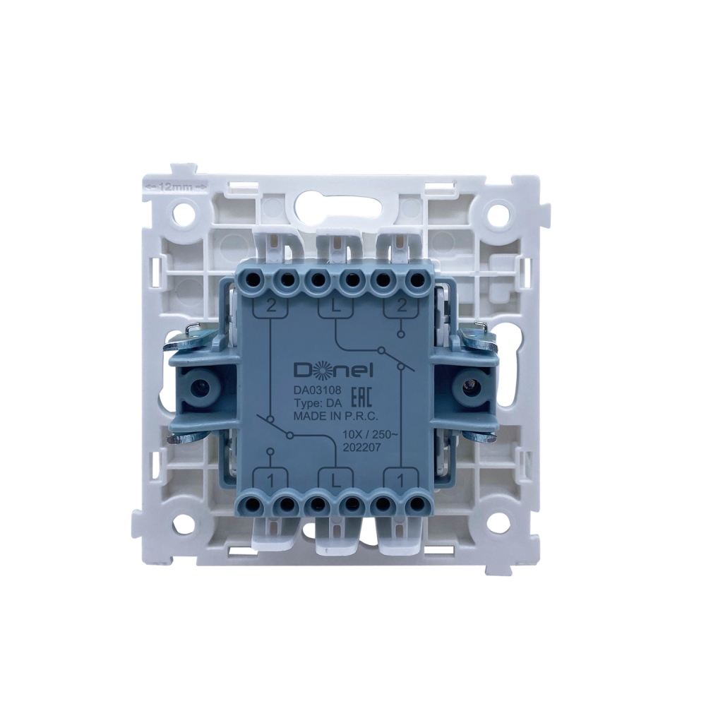 Выключатель двухклавишный встраиваемый проходной Donel R98 Metal с подсветкой Никель DA03108-DA285NB — изображение 4