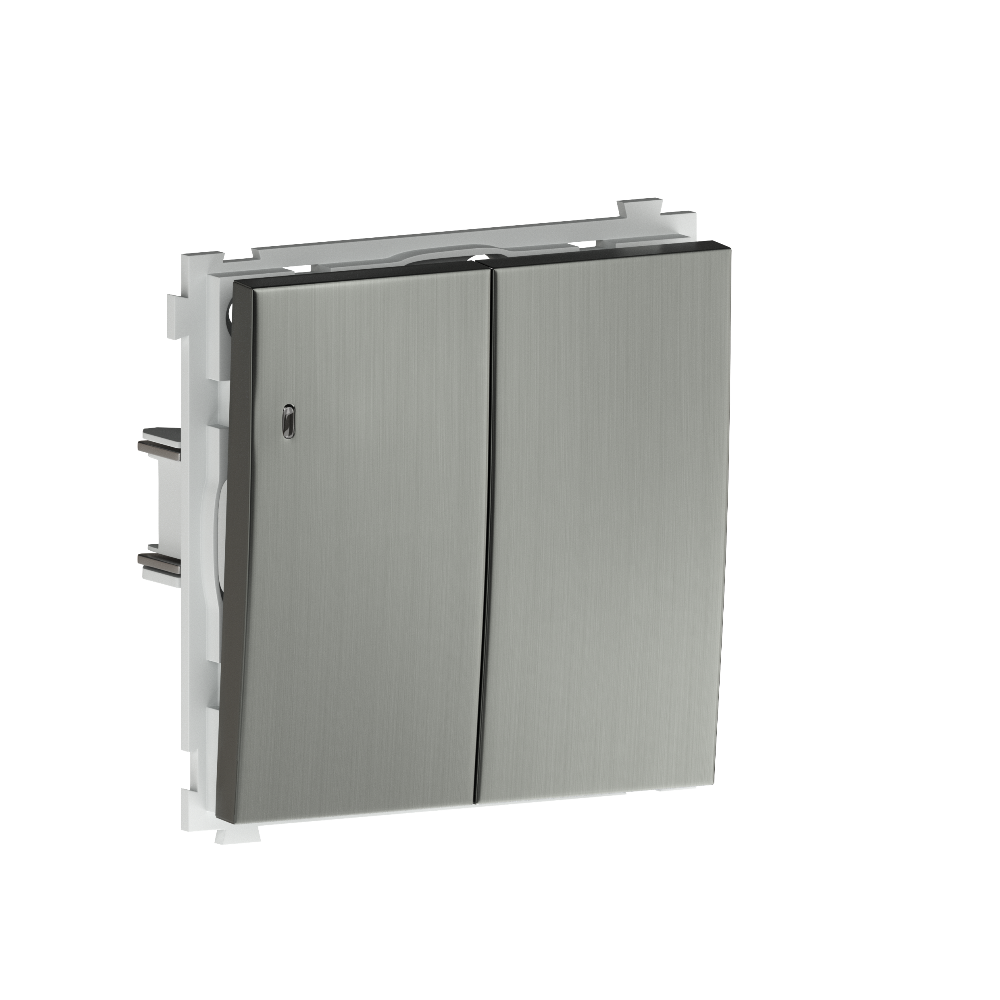 Выключатель двухклавишный встраиваемый проходной Donel R98 Metal с подсветкой Никель DA03108-DA285NB