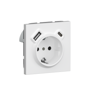 Розетка встраиваемая Donel R98 с заземлением и шторками + зарядка USB A+C 20W Белый матовый DA15500-DA22233