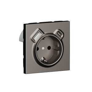 Розетка встраиваемая Donel R98 с заземлением и шторками + зарядка USB A+C 20W Сталь матовая DA15500-DA22237