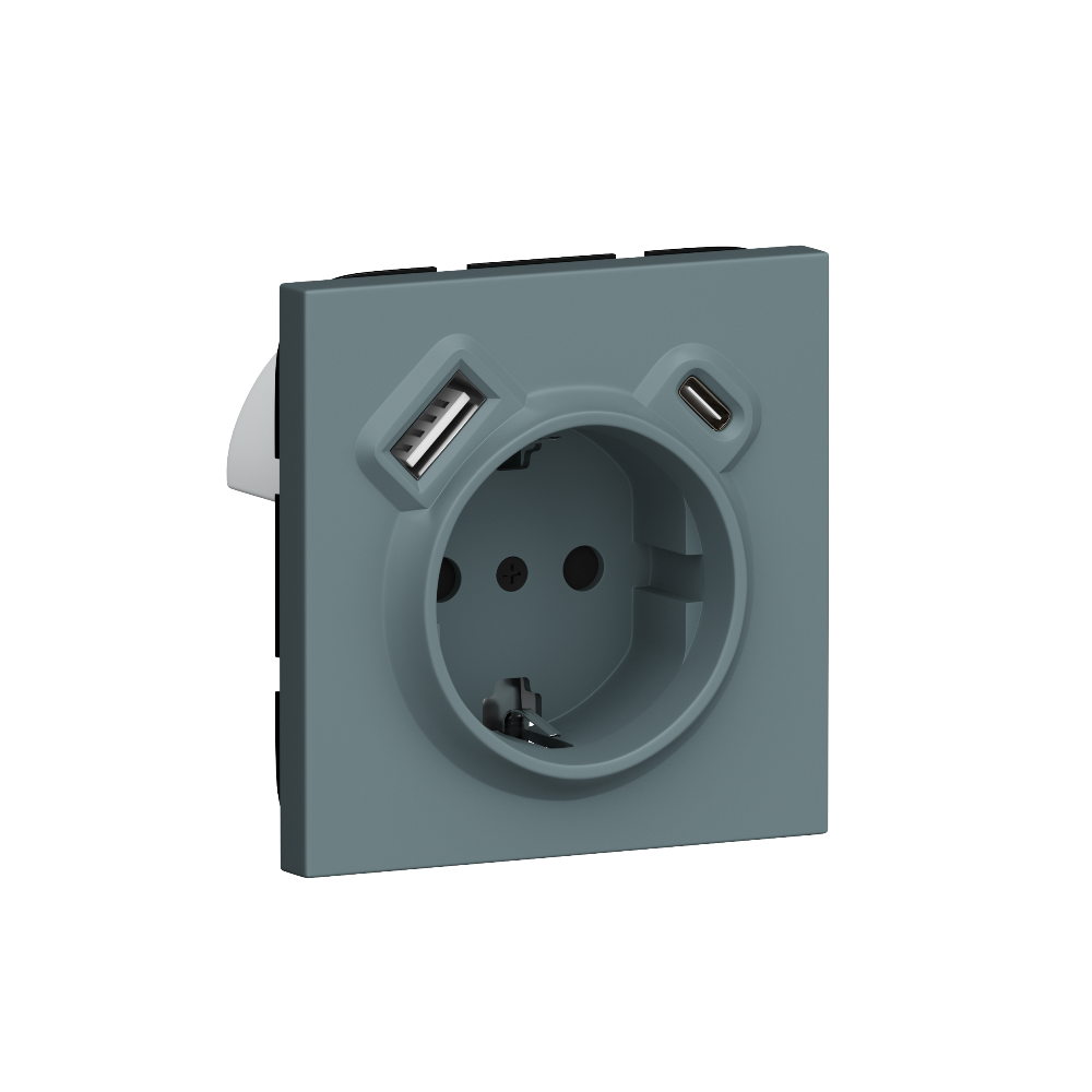 Розетка встраиваемая Donel R98 с заземлением и шторками + зарядка USB A+C 20W Изумруд матовый DA15500-DA22239