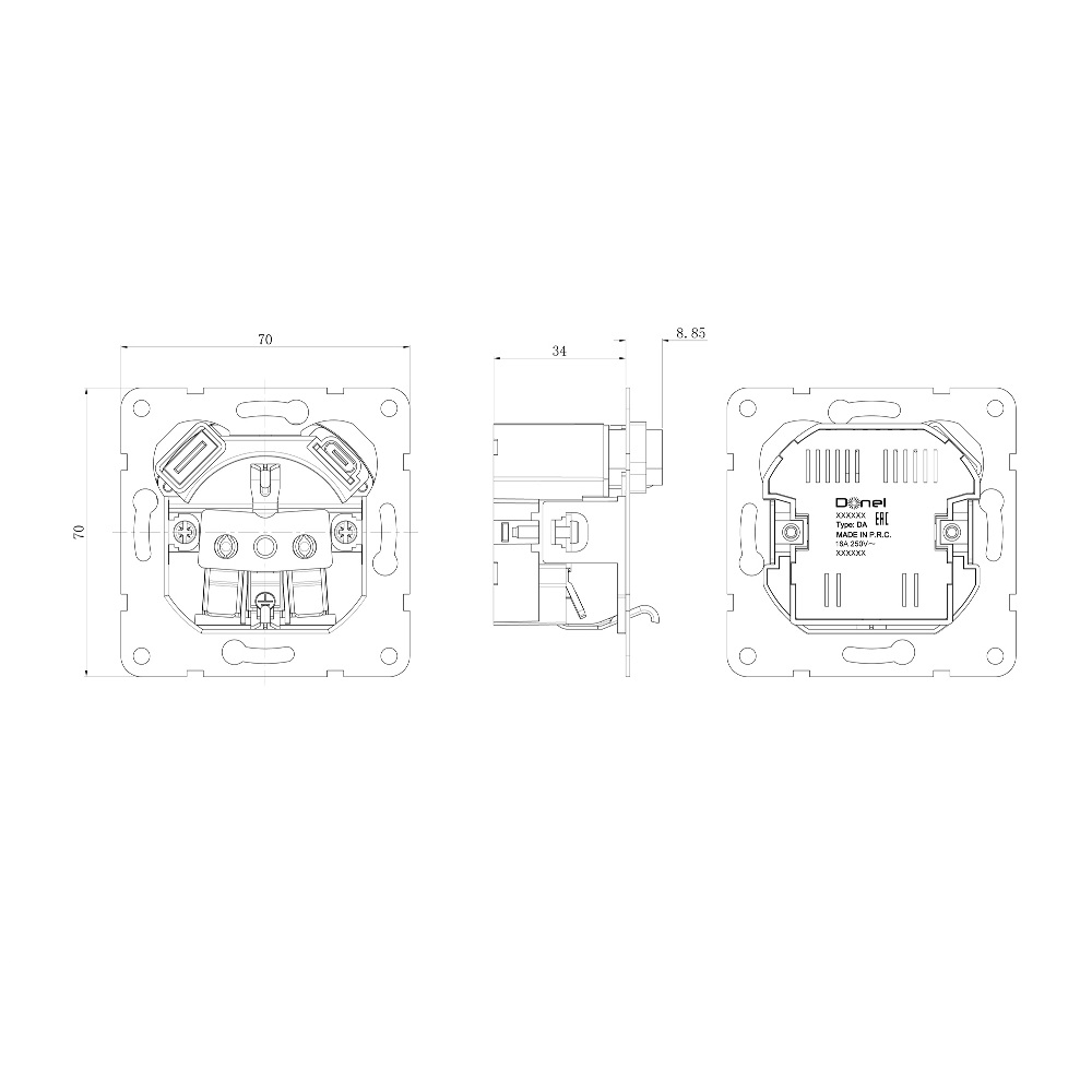 Розетка встраиваемая Donel R98 с заземлением и шторками + зарядка USB A+C 20W Изумруд матовый DA15500-DA22239 — изображение 3