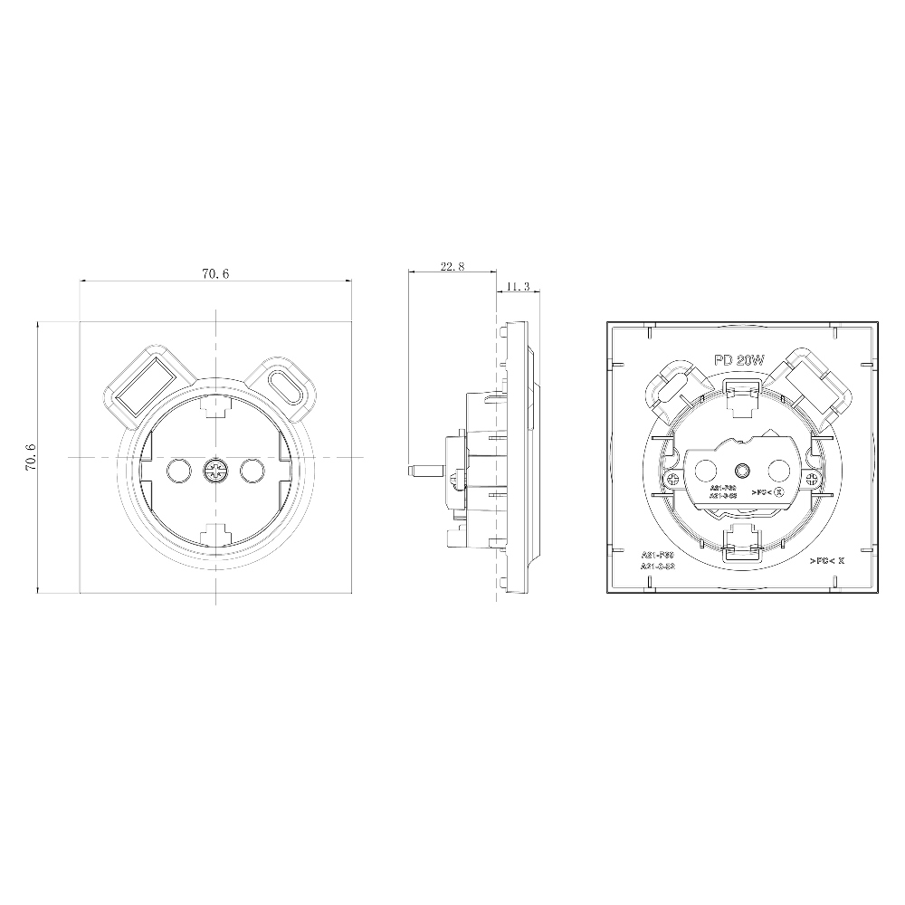Розетка встраиваемая Donel R98 с заземлением и шторками + зарядка USB A+C 20W Изумруд матовый DA15500-DA22239 — изображение 7