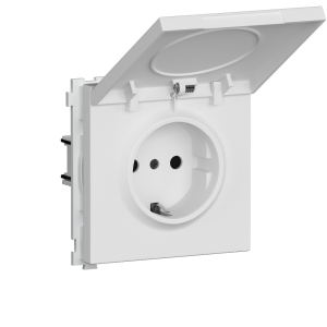 Розетка встраиваемая Donel R98 Schuko с крышкой и заземлением на винтах Белый матовый DA18800-DA52033