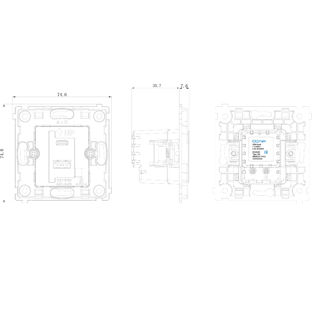 Розетка встраиваемая USB Donel R98 тип A+С быстрая зарядка Кашемир матовый DA20400-DA27735 — изображение 5