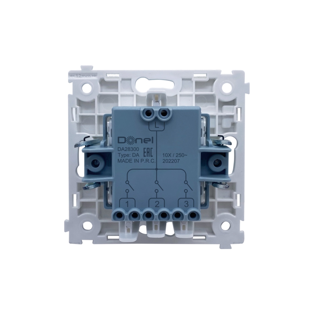 Выключатель трехклавишный встраиваемый Donel R98 Белый глянцевый DA28300-DA29303 — изображение 4