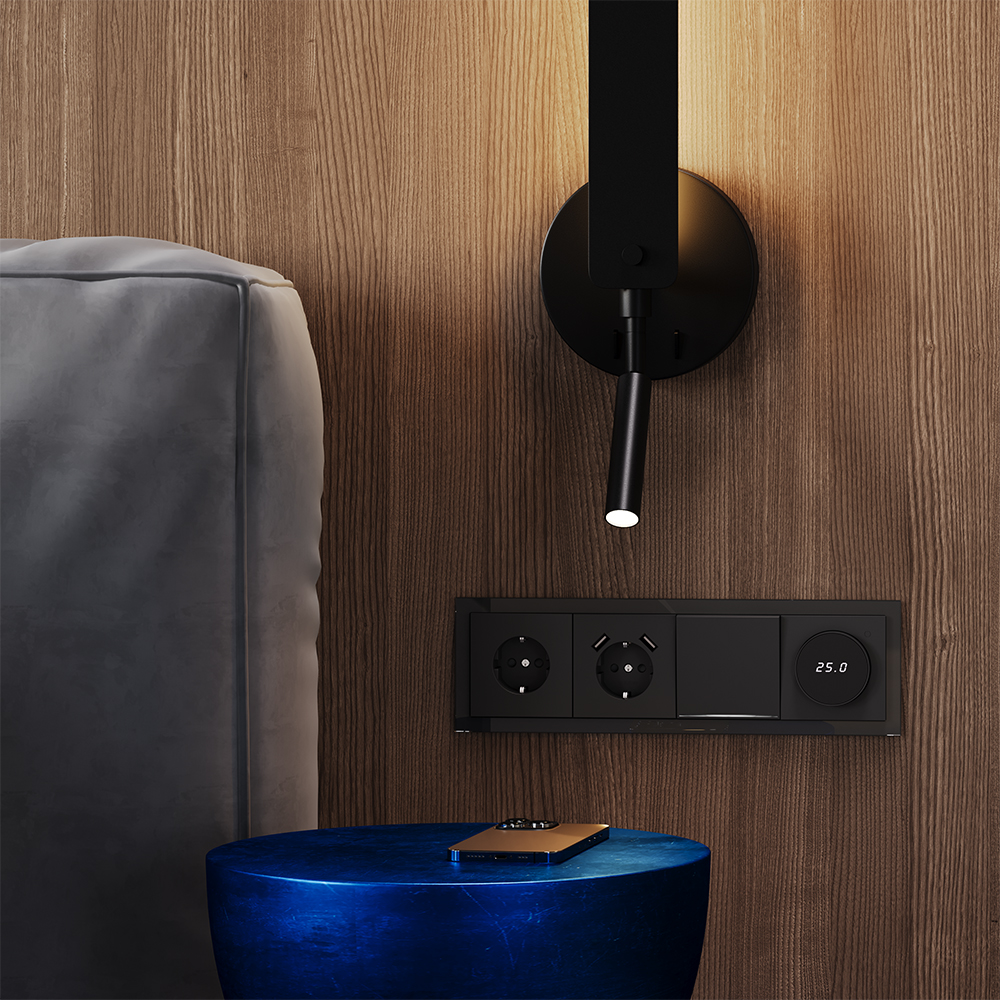 Выключатель одноклавишный встраиваемый Voltum S70 с подсветкой Черный матовый VLS010208 — изображение 5