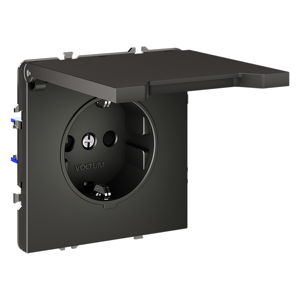 Розетка встраиваемая Voltum S70 с заземлением, защитными шторками и крышкой Титан VLS040306
