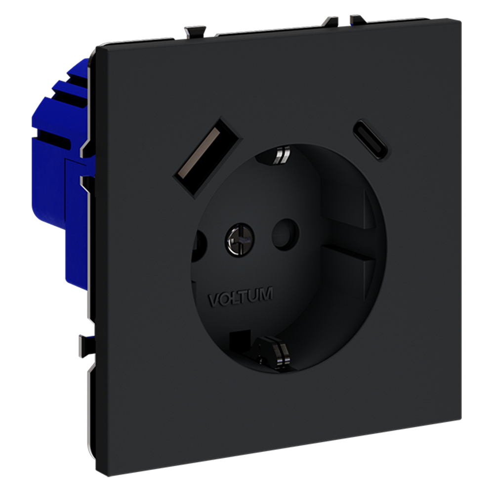 Розетка встраиваемая Voltum S70 с заземлением, шторками и USB A+C Графит VLS040507 — изображение 2